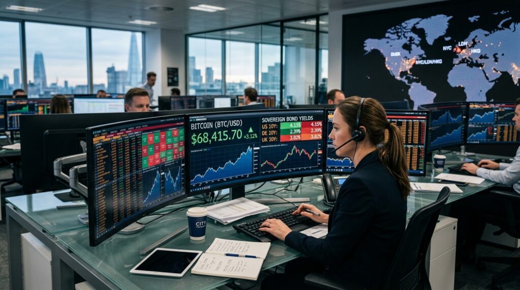 Woman on desk in a office